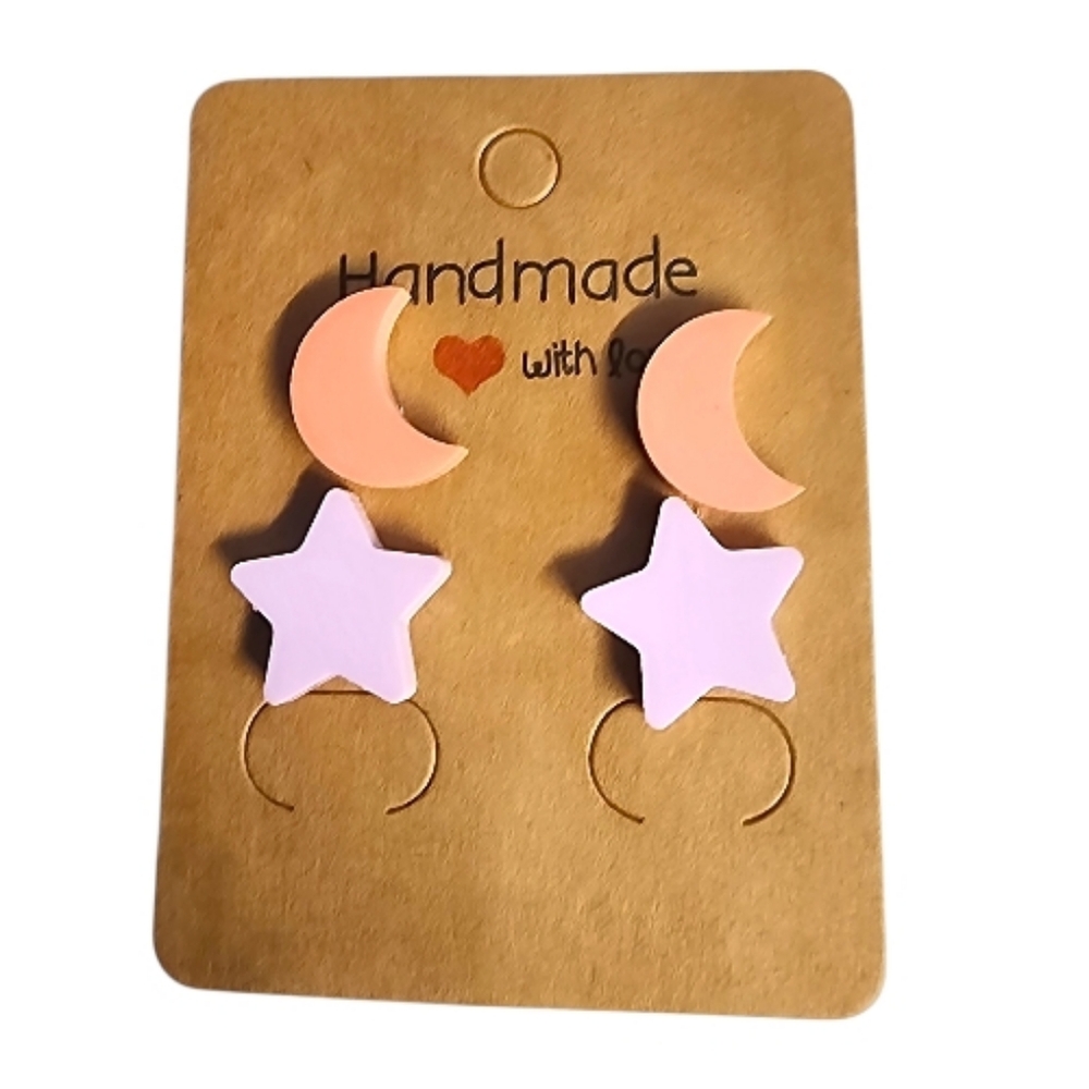 Pastel Dream Moon & Star Acrylic Stud Earrings - 2 Pair